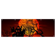 Night Full Moon Gespenstig Banner And Sign 12  X 4  by Wegoenart