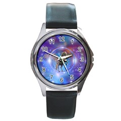 Unicorn Abstract Wave Line Round Metal Watch by Wegoenart