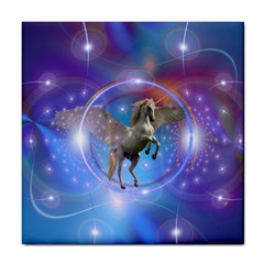 Unicorn Abstract Wave Line Tile Coaster by Wegoenart