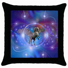 Unicorn Abstract Wave Line Throw Pillow Case (black) by Wegoenart