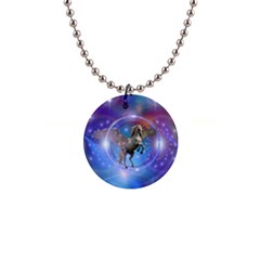 Unicorn Abstract Wave Line 1  Button Necklace by Wegoenart