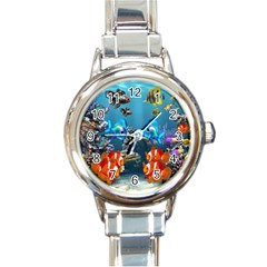 Aquarium Fish Tank Sea Life Round Italian Charm Watch by Wegoenart