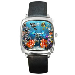 Aquarium Fish Tank Sea Life Square Metal Watch by Wegoenart