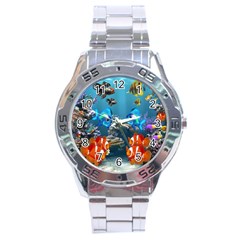 Aquarium Fish Tank Sea Life Stainless Steel Analogue Watch by Wegoenart