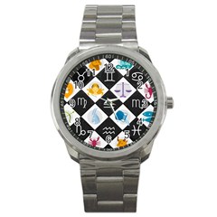 Zodiac Astrology Horoscope Pattern Sport Metal Watch by Wegoenart