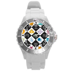 Zodiac Astrology Horoscope Pattern Round Plastic Sport Watch (l) by Wegoenart