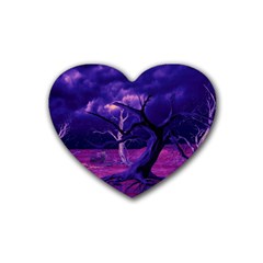 Forest Night Heaven Cloud Nature Rubber Heart Coaster (4 Pack) by Wegoenart