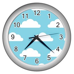 Clouds Blue Pattern Wall Clock (silver) by ConteMonfrey