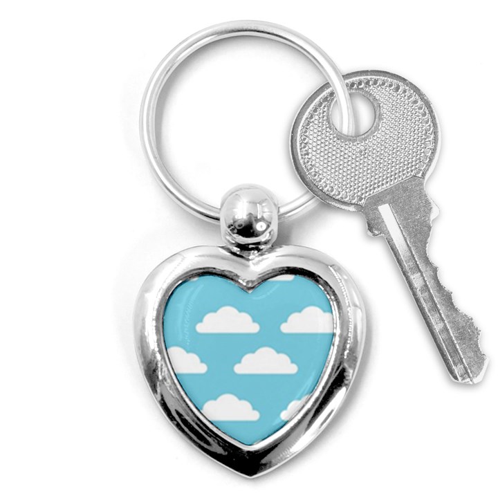 Clouds Blue Pattern Key Chain (Heart)