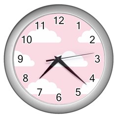 Clouds Pink Pattern   Wall Clock (silver) by ConteMonfrey