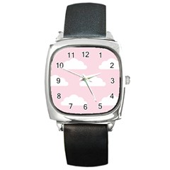 Clouds Pink Pattern   Square Metal Watch by ConteMonfrey