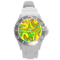 Groovy Wavy Pattern Colorful Pattern Round Plastic Sport Watch (l) by Wegoenart