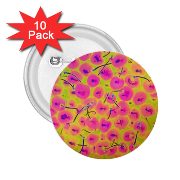 Cherries Fruit Food Neon Texture Fluorescent 2.25  Buttons (10 pack) 