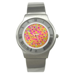 Cherries Fruit Food Neon Texture Fluorescent Stainless Steel Watch by Wegoenart