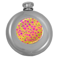 Cherries Fruit Food Neon Texture Fluorescent Round Hip Flask (5 Oz) by Wegoenart