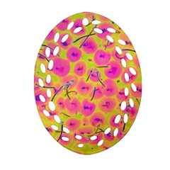 Cherries Fruit Food Neon Texture Fluorescent Ornament (oval Filigree) by Wegoenart