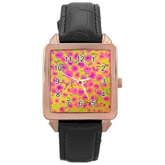 Cherries Fruit Food Neon Texture Fluorescent Rose Gold Leather Watch  by Wegoenart