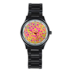 Cherries Fruit Food Neon Texture Fluorescent Stainless Steel Round Watch by Wegoenart