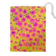 Cherries Fruit Food Neon Texture Fluorescent Drawstring Pouch (4xl) by Wegoenart