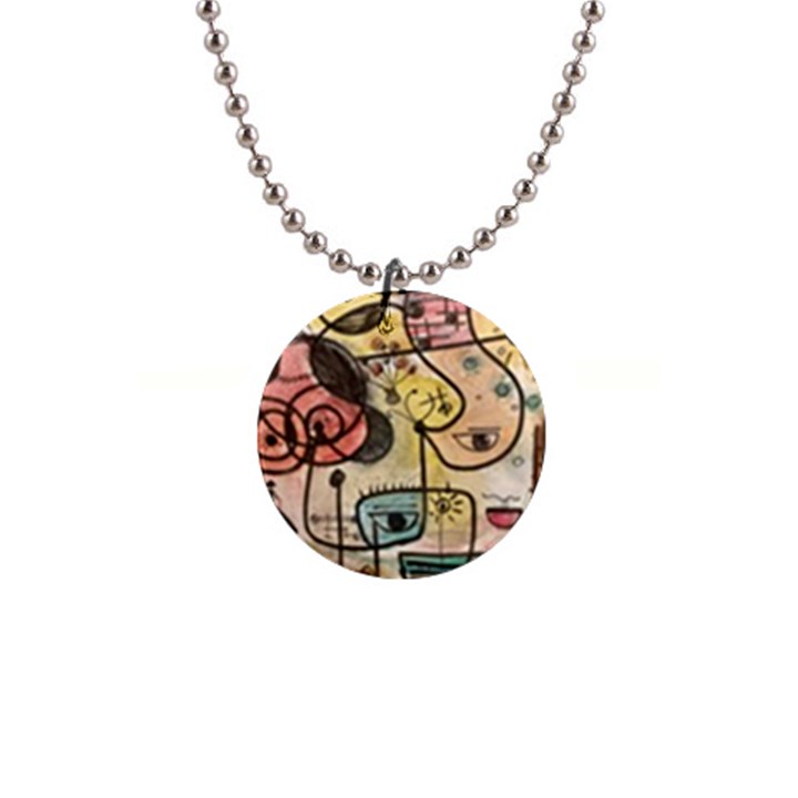 Puzzle Abstract Drawing Mysterious 1  Button Necklace