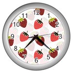 Strawberry Fruit Pattern Background Wall Clock (Silver) Front