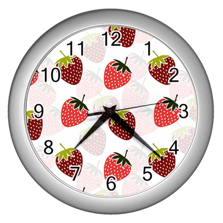 Strawberry Fruit Pattern Background Wall Clock (Silver)