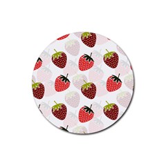 Strawberry Fruit Pattern Background Rubber Round Coaster (4 Pack) by Wegoenart