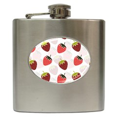 Strawberry Fruit Pattern Background Hip Flask (6 Oz) by Wegoenart