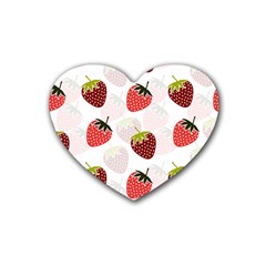 Strawberry Fruit Pattern Background Rubber Heart Coaster (4 Pack) by Wegoenart