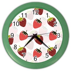 Strawberry Fruit Pattern Background Color Wall Clock by Wegoenart