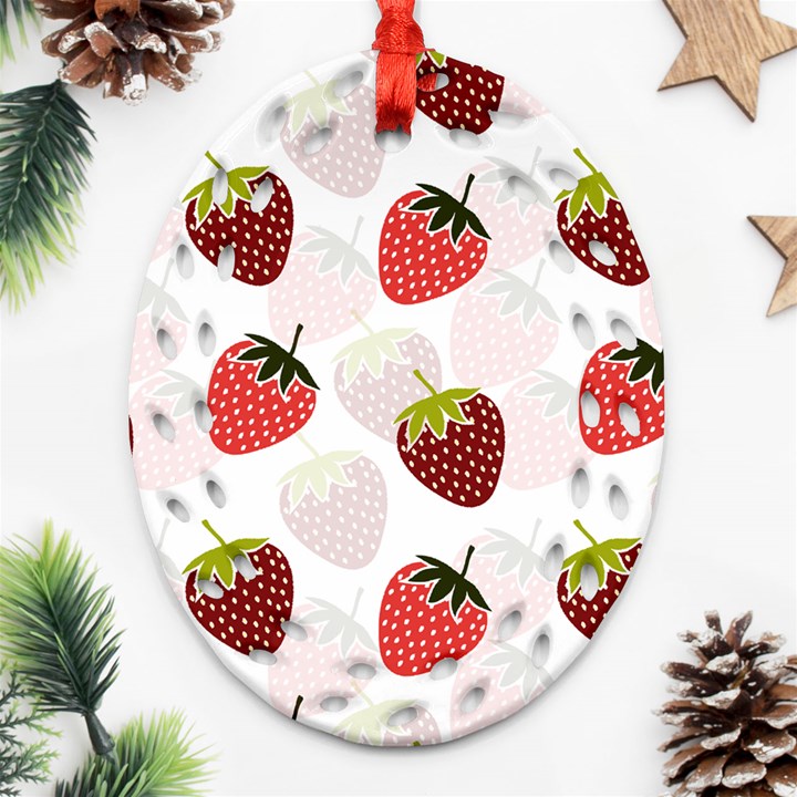 Strawberry Fruit Pattern Background Oval Filigree Ornament (Two Sides)