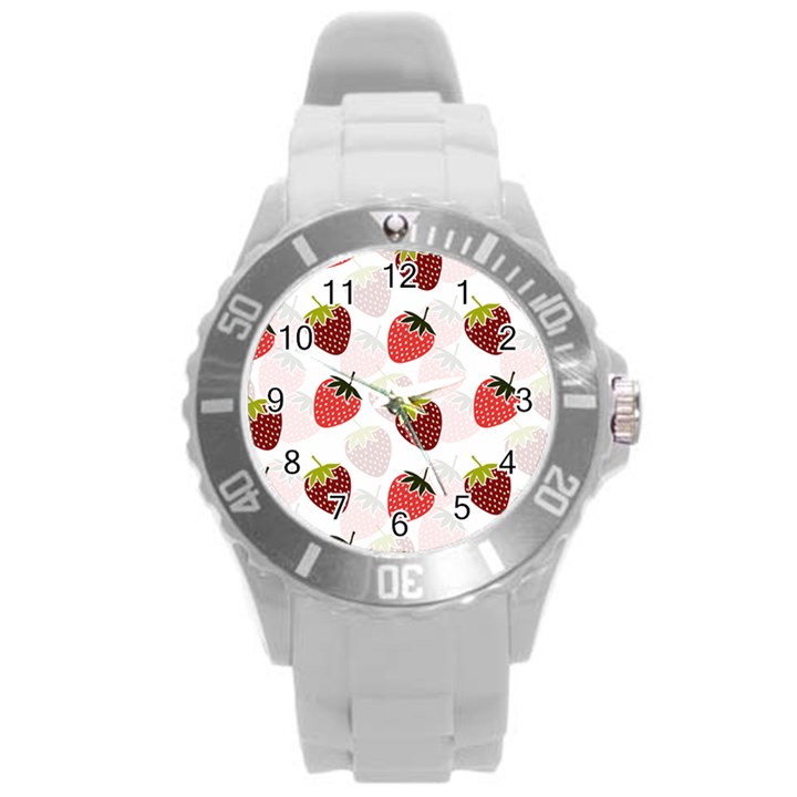 Strawberry Fruit Pattern Background Round Plastic Sport Watch (L)