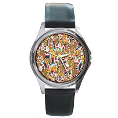 Background-santaclaus-gift-christmas Round Metal Watch by nateshop