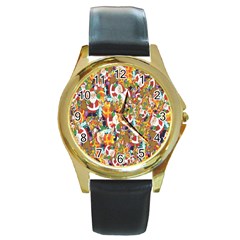 Background-santaclaus-gift-christmas Round Gold Metal Watch by nateshop