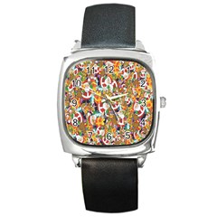 Background-santaclaus-gift-christmas Square Metal Watch by nateshop