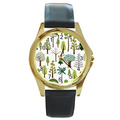 Chrismas Tree Greeen  Round Gold Metal Watch