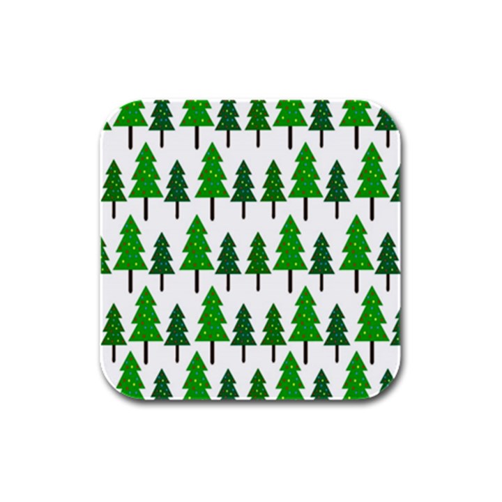 Chrismas Tree Greeen Rubber Square Coaster (4 pack)