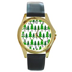 Chrismas Tree Greeen Round Gold Metal Watch by nateshop