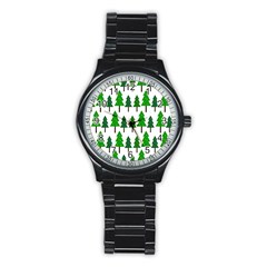 Chrismas Tree Greeen Stainless Steel Round Watch by nateshop