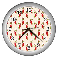 Christmas-background-christmas-stockings Wall Clock (silver) by nateshop