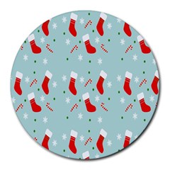 Christmas-pattern -christmas-stockings Round Mousepad by nateshop