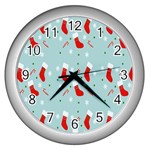 Christmas-pattern -christmas-stockings Wall Clock (Silver) Front