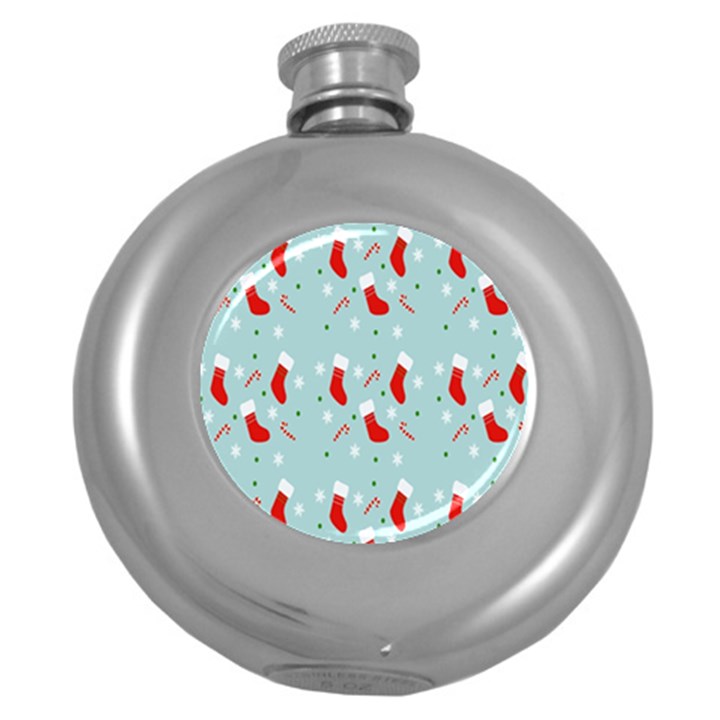 Christmas-pattern -christmas-stockings Round Hip Flask (5 oz)