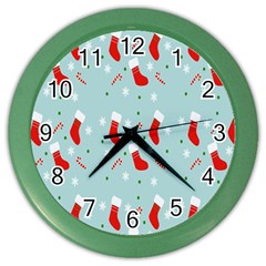 Christmas-pattern -christmas-stockings Color Wall Clock by nateshop