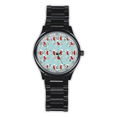 Christmas-pattern -christmas-stockings Stainless Steel Round Watch by nateshop