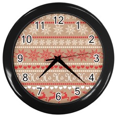 Christmas-pattern-background Wall Clock (black) by nateshop