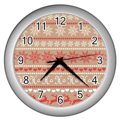 Christmas-pattern-background Wall Clock (silver) by nateshop