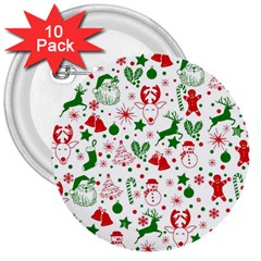 Christmas-seamless-green  3  Buttons (10 Pack)  by nateshop