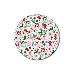 Christmas-seamless-green  Rubber Coaster (round) by nateshop