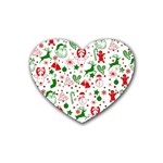 Christmas-seamless-green  Rubber Heart Coaster (4 pack) Front